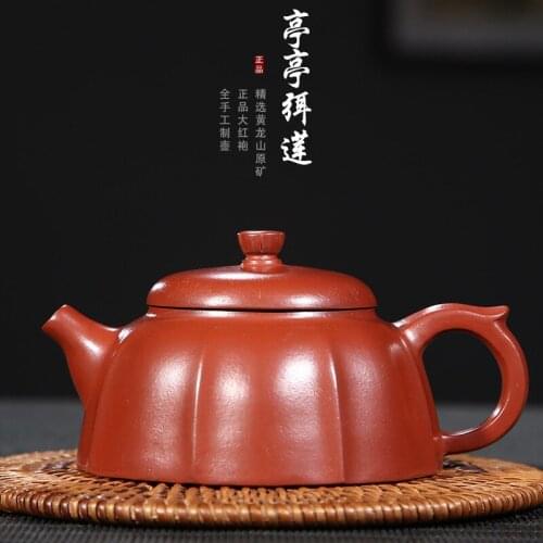 Yixing Purple Sand Teaware Raw Mine Dahongpao Pavilion Ripple Ball Hole Teapot Guogong Wang Zhenxue Handmade Teapot