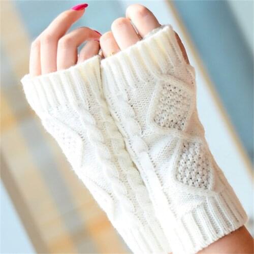 Woman Fingerless Cotton Warm Knitted Gloves Unisex Cycling Half-Finger Cover Ladies Soft Mittens