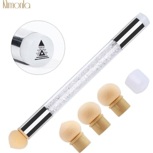 1 Set DIY Rhinestone Handle Nail Sponge Smudge Stick Double Head Mini Printing Gel Gradient Pen Nail Art Silicone Brush Tools