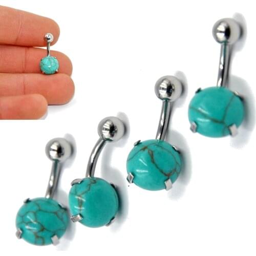 1PC Surgical Steel Belly Button Rings Turquoises Stone Piercing Navel Ring Earring Belly Piercing Sex Body Jewelry Piercing 14g