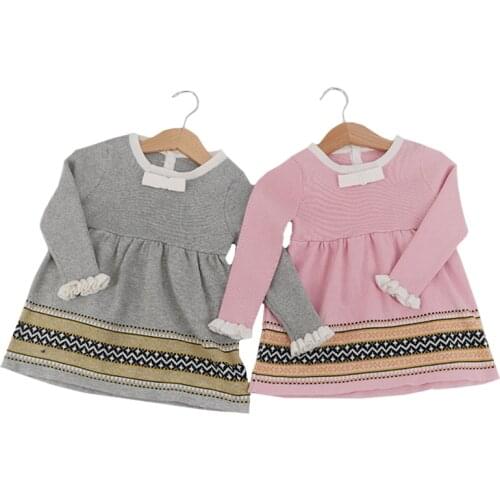 2019 Spring Autumn Girls Wool Knitted Sweater Baby Girl Dress Girls Bow Princess Dress For Party And Wedding Baby Girl Clothes