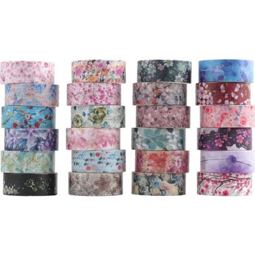 24pcs Blooming Flower Washi Tape Set 15mm Floral Adhesive Masking Tapes Decoration Stickers Home DIY Art Album Supplies F923