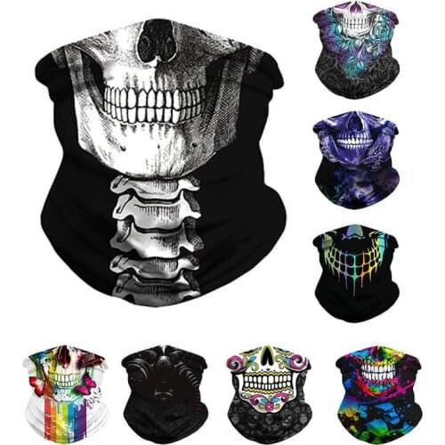 3D Seamless Neck Buffs Motorcycle Cycling Skull Face Mask UV Headband Hiking Scarf Face Shield Bandana Headband Men Ski Mask