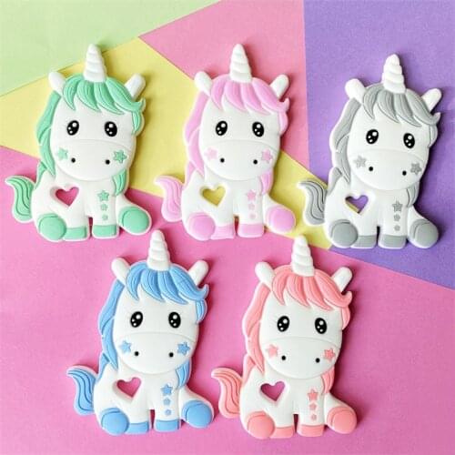 5/10pcs Food Grade Silicone Unicorn Baby Teether Pacifier Chain Accessories Teething Jewelry Pendant Teeth Christmas Toys