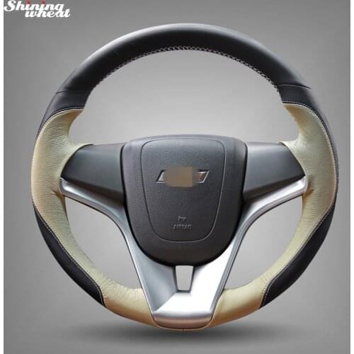 Shining wheat Black Beige Leather Car Steering Wheel Cover for Chevrolet Cruze 2009-2014 Aveo 2011-2014 Orlando
