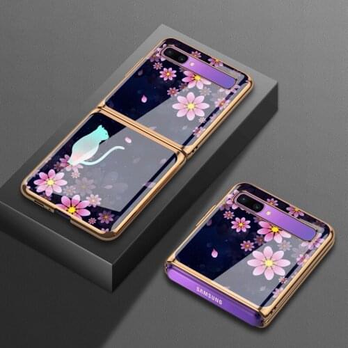 For Samsung zflip mobile phone case female f700f protective cover 5g folding f7070 electroplated f7000 glass Daisy cat