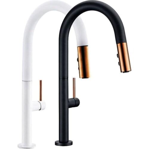 Black Pull Out Kitchen Sink Faucet Deck Mounted Stream Sprayer Kitchen Mixer Tap Single Handle Bathroom Kitchen Hot Cold Tap