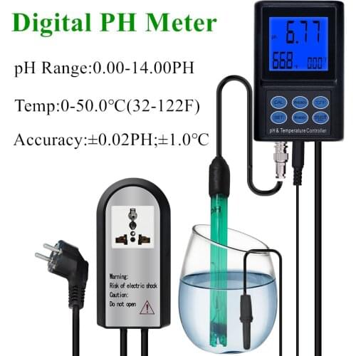 PH-221 Digital PH Meter Temperature Controller 0.00~14.00 PH Monitor Water Analyzer With Backlight for Aquarium Pool 30%OFF
