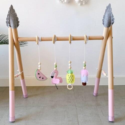 Kids Rattle Wooden Toys Nordic Baby Gym Play Nursery Sensory Ring-pull Chain Hanging Teether Toy Stroller Pendant Toddler