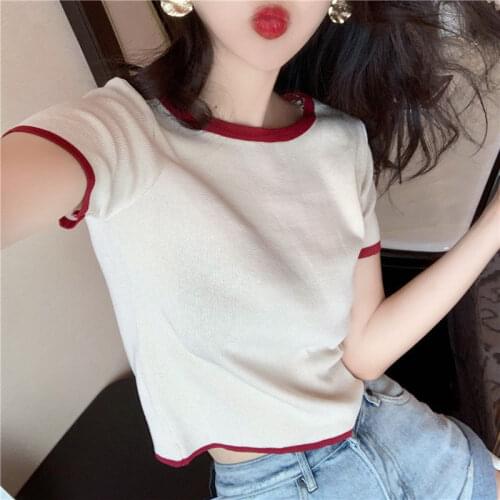 Woman TShirts Summer Womens Clothing 2020 Short Slim T-shirt Knitted Top Crop Top Mujer Camisetas