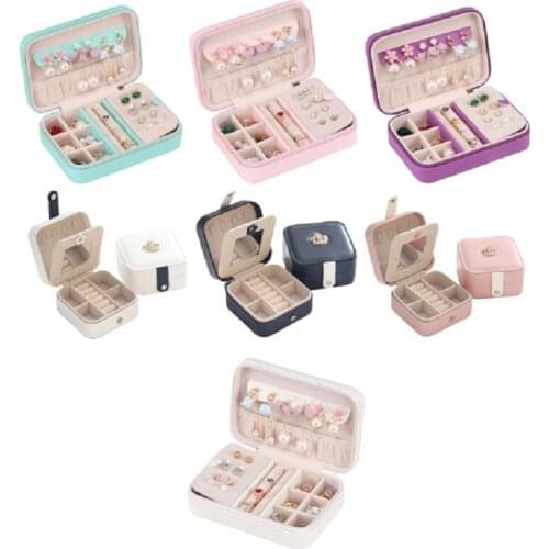 Portable Travel Leather Jewelry Organizer Display Earrings Rings Necklace Storage Case Jewellery Box for Women Girls Gifts
