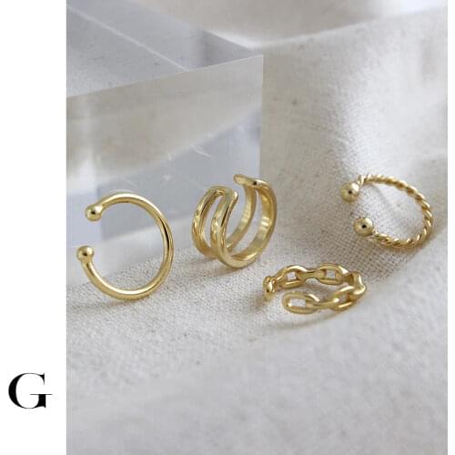 GHIDBK 925 Sterling Silver Hollow Chain Cartilage Earrings Layered Twisted Non-pierced Silver Earring Small Minimalist Ear Cuffs