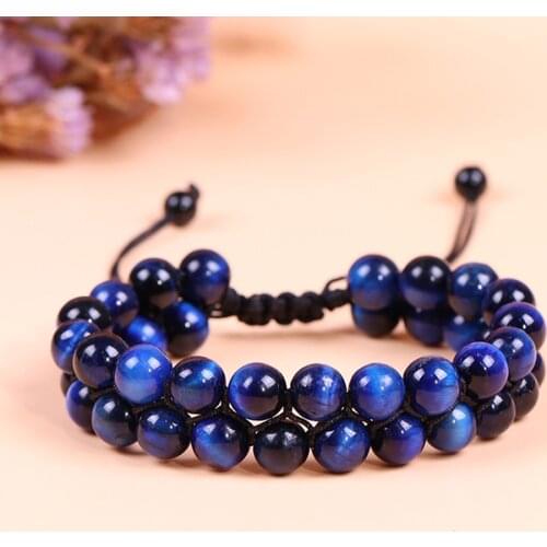 Blue Tiger Eye Mens Bracelet Beads Natural Stone Handmade Adjustable Charm Bracelets for Women Men Jewelry 2019
