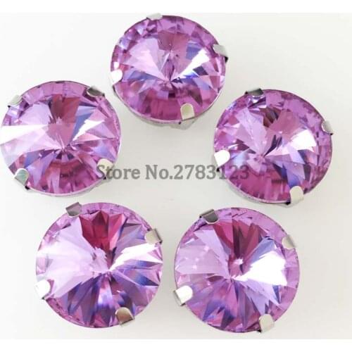 Silver bottom four claw Crystal violet round shape sew on stones,AAA Glass Crystal loose rhinestones 20pcs/bag