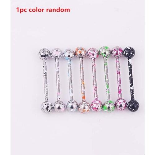 1 Pc Stainless Steel Geometric Shape Sliver Different Color Tongue Multiple Colour Tongue Ring Stud Human Jewelry Body Piercing