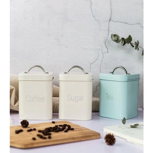 1L Kitchen Sealed Jars for Coffee Bean Tea Sugar Powder Metal Storage Bins Home Organize Container Box for Tableware Buckets