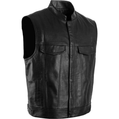 2020 Hot Cool Motorcyclist Style Fashion Motocross Racing Mens Leather Vest Black Vest Jacket S-XXXL Optional