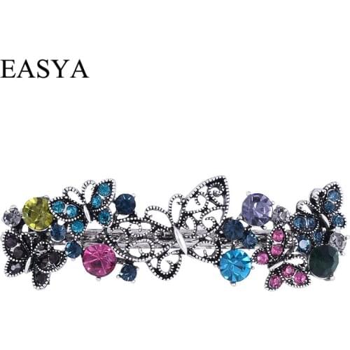 EASYA Vintage Metal Butterfly Hairpin Clips Ornaments Retro Rhinestone Crystal Barrettes Hairwear Hair Accessories