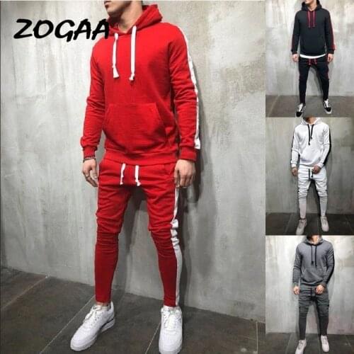 ZOGAA 2021 Mens Casual Hoodies Sets Fashion Color Block Tracksuit For Men Sweatsuit Male Outfit Sportswear Jogger Set Hot Sale