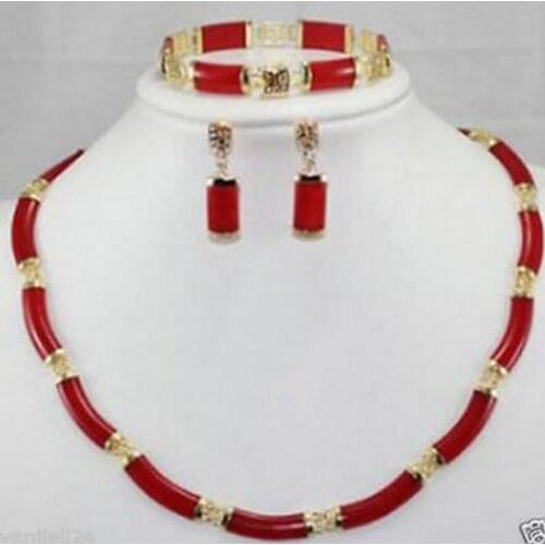Noblest red jade necklace bracelet earring sets