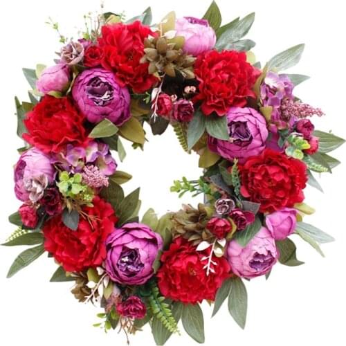 New Door Wreath Artificial Peony Flower Wreath Spring Garland for Front Door Wall Wedding Party Office Home Decor