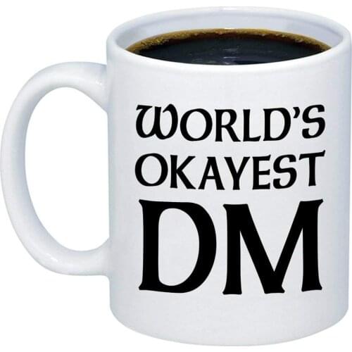 Dungeon Master Gifts Worlds Okayest DM Coffee Mug Funny D20 Dice Roleplaying Nerdy 11oz Cup