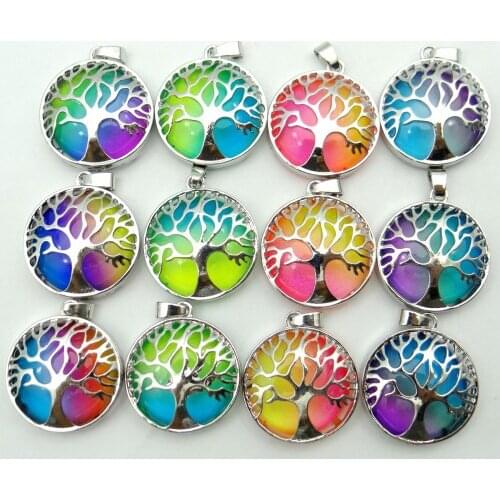 Natural Stone Turquoises tiger eye Quartz Crystal Tree of Life Round Shaped charm pendant for diy Jewelry making necklace10pcs