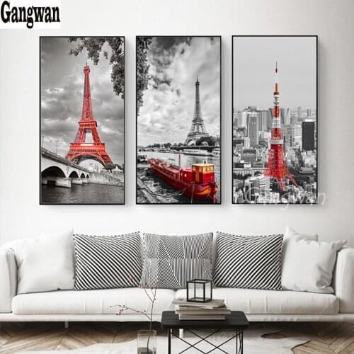 Full Square Round diamond painting city Tower street landscape Embroidery Cross Stitch 3 pcs DIY Mosaic rhinestones painting art