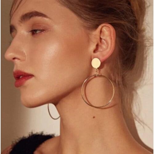 Simple fashion geometric Gold color Drop Earring pendientes 2019 Metal round Earring Party Wedding Ear Jewelry Gift