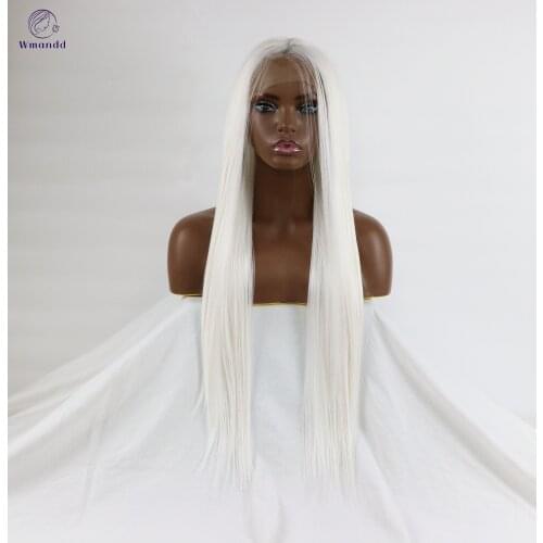 Wmandd 26 Inches Straight White Synthetic Lace Front Wigs With Natural For Women Hairline Cosplay Party High Temperture Fiber