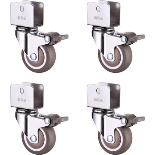 360 Degree Swivel Caster Wheels Crib Rubber Caster Wheels U-Bracket Caster With Brake No Noise Wheel For Crib Bookcase Cabinet
