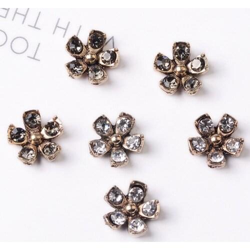 DIY Handmade Jewelry Making 10pcs 11mm Anti-gold color New fashion Alloy Material Small Crystal Flower Shape charm