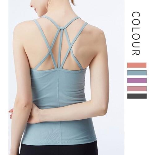 Fitness Sexy Top Thin Shoulder Belt Yoga With Chest Mat Sports Shirt Slim Bra Women Gym Running Beautiful Back Paded Workout