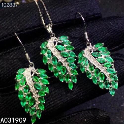 KJJEAXCMY boutique jewelry 925 sterling silver inlaid Natural Emerald earring pendant suit support detection fashion exquisite