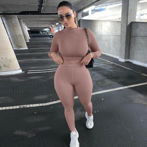 Fashion Yoga Sport 2 Piece Set Streetwear Tracksuit Women Long Sleeve Skinny Crop Top+Leggings Pants Sportswear Sport Outfits