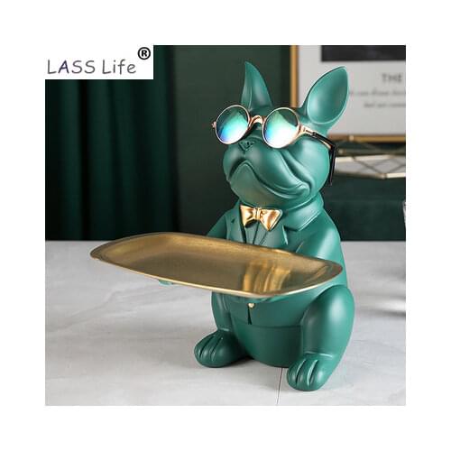 Resin Cool Dog Sculpture Bulldog Decorative Figurine Big Mouth Hippo Statue Storage Tray Coin Key Snack Holder Candy Container