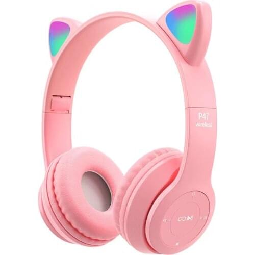 LED Light Cat Ear Headphones Wireless Bluetooth 5.0 Headset Portable Foldable Kids Headphone With Microphone Best Gift