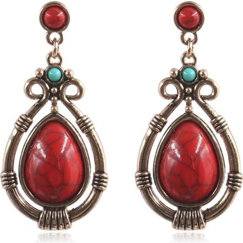 TODOX metal Jewelry round Handmade bead Drop Earrings with hoard stone Women Restoring ancient Geometric Bohemia Female earring