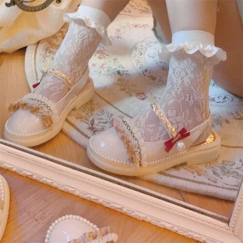 College Style Sweet Girl Bow Lolita Shoes Cos Loli Tea Party Round Toe Kawaii Princess Summer Flat Casual Low Heel Lolita Shoes