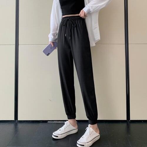 Corduroy womens corset feet in summer are thin and thin, wide-legged, all-match casual white knitted pants tide