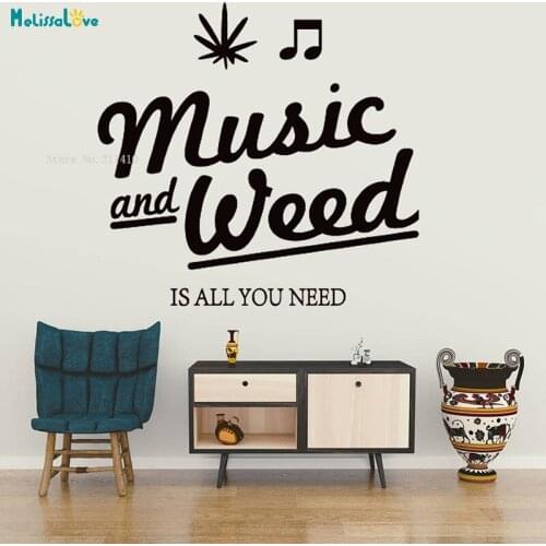 Music And Weed Is All You Need Vinyl Wall Sticker Removable Art Wall Decal Living Room Bedroom Home Decorartion YT3346