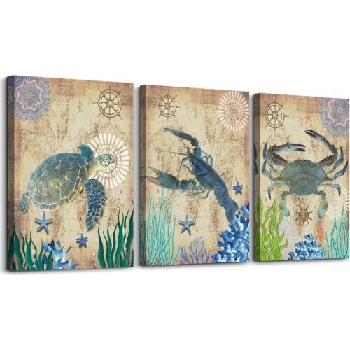 Green Sea Turtle Shrimp And Crab Art Painted Wall Living Room Bedroom Decoration