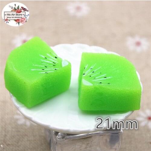 Green kiwifruit 5PCS 3D Resin Flatback Cabochon Miniature food Art Supply Decoration Charm Craft 21mm