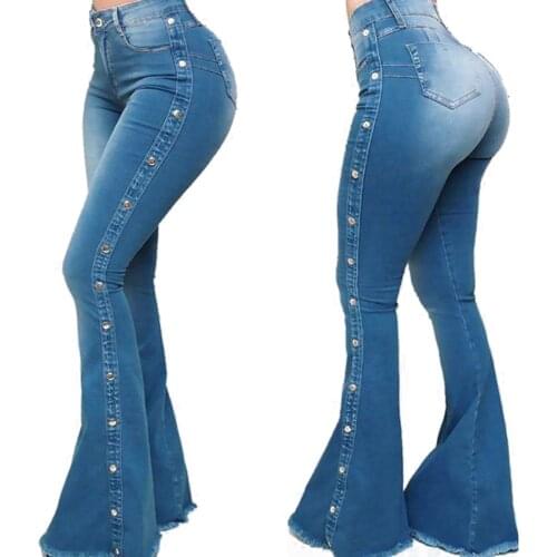 2021 New Women Stretchy Flared Jeans, Classic High Waist Slim Fit Bell Bottom Denim Pants Fashion Joker