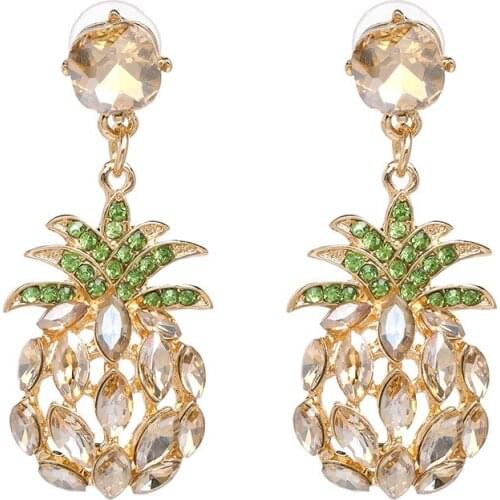 Qiaose Crystal Rhinestone Pineapple Dangle Drop Earrings for Women Fashion Jewelry Boho Maxi Collection Earrings Accessories