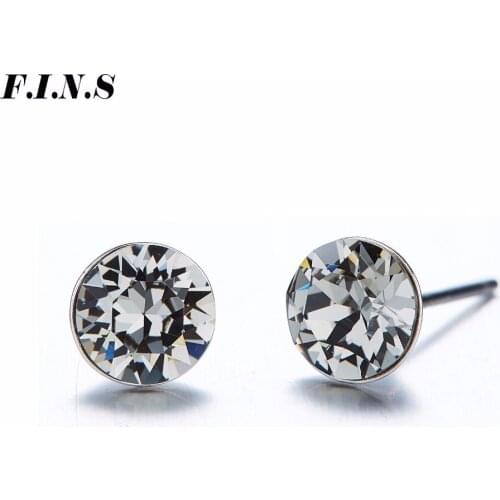 F.I.N.S Minimalist Austrian Crystal Stud Earrings for Women Multi Colors Round Stud Crystals Earrings Fashion Jewelry Brincos