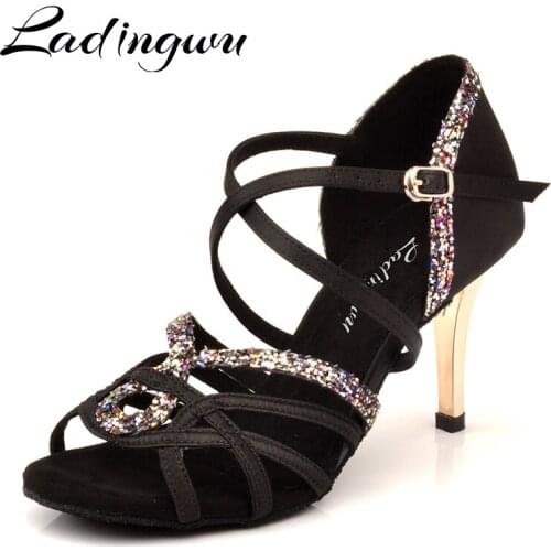 Ladingwu New Dance Shoes Woman Latin Sansa Dance Shoes Women Party Ballroom Performance Shoes Dancing Metal heel 7. 5/8. 5cm