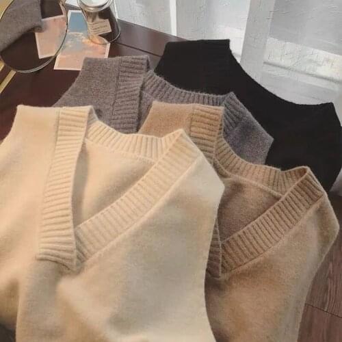 Women Sweater Vest Spring 2021 Autumn Loose Knitted Sweater Sleeveless Ladies V-Neck Pullover Tops Female All-match Outerwear