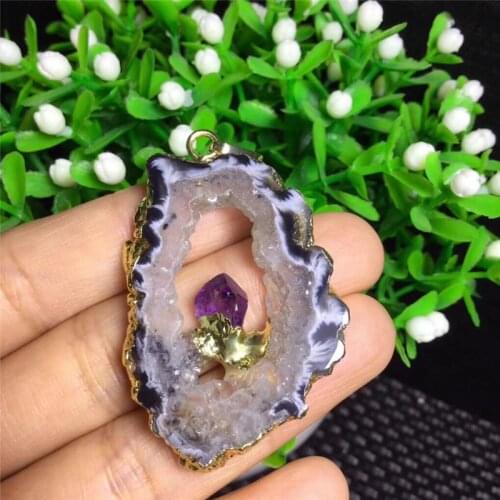 1pcs beautiful amethyst natural crystal agate geode mineral specimen pendant