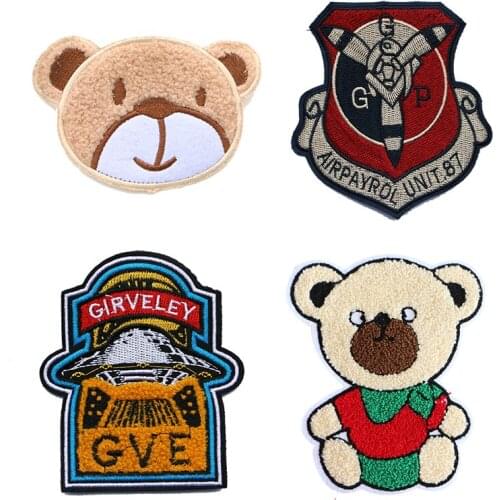 1PCS Cute Bear Airplane 3D Fashion Towel Embroidery Iron Patch Military Uniform Sticker Stripe DIY Decal Backpack Badge